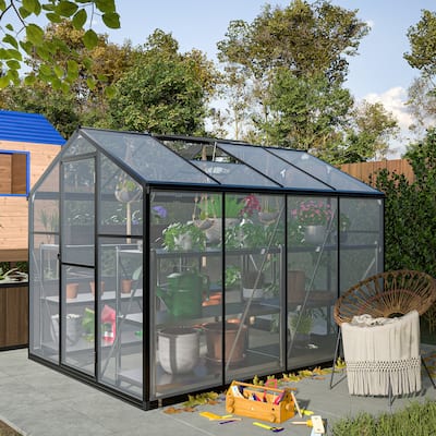 6x8 FT Greenhouse, Polycarbonate Greenhouse with Quick Setup Structure and Roof Vent, Aluminum Large Walk-in Greenhouse