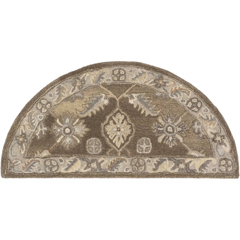 Livabliss Traditional Caesar Border Area Rug - 2' x 4' Half-Circle - Dark Brown