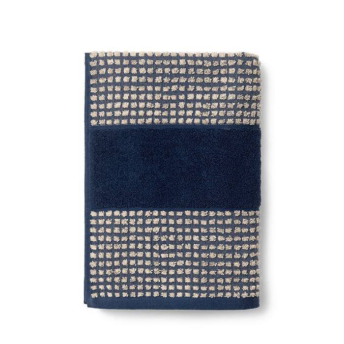 JUNA Check Towels, Dark Blue/Sand - Hand Towel