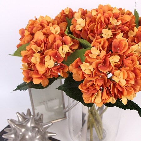 FloralGoods Luxury Silk Hydrangea Stem in Orange 18" Tall