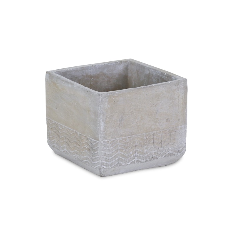 Gray Cement Square Planter with Arrow Design - Large