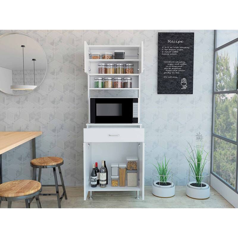 Santa Maria 1-Drawer 1-Shelf Area Pantry with Adjustable Metal Legs White