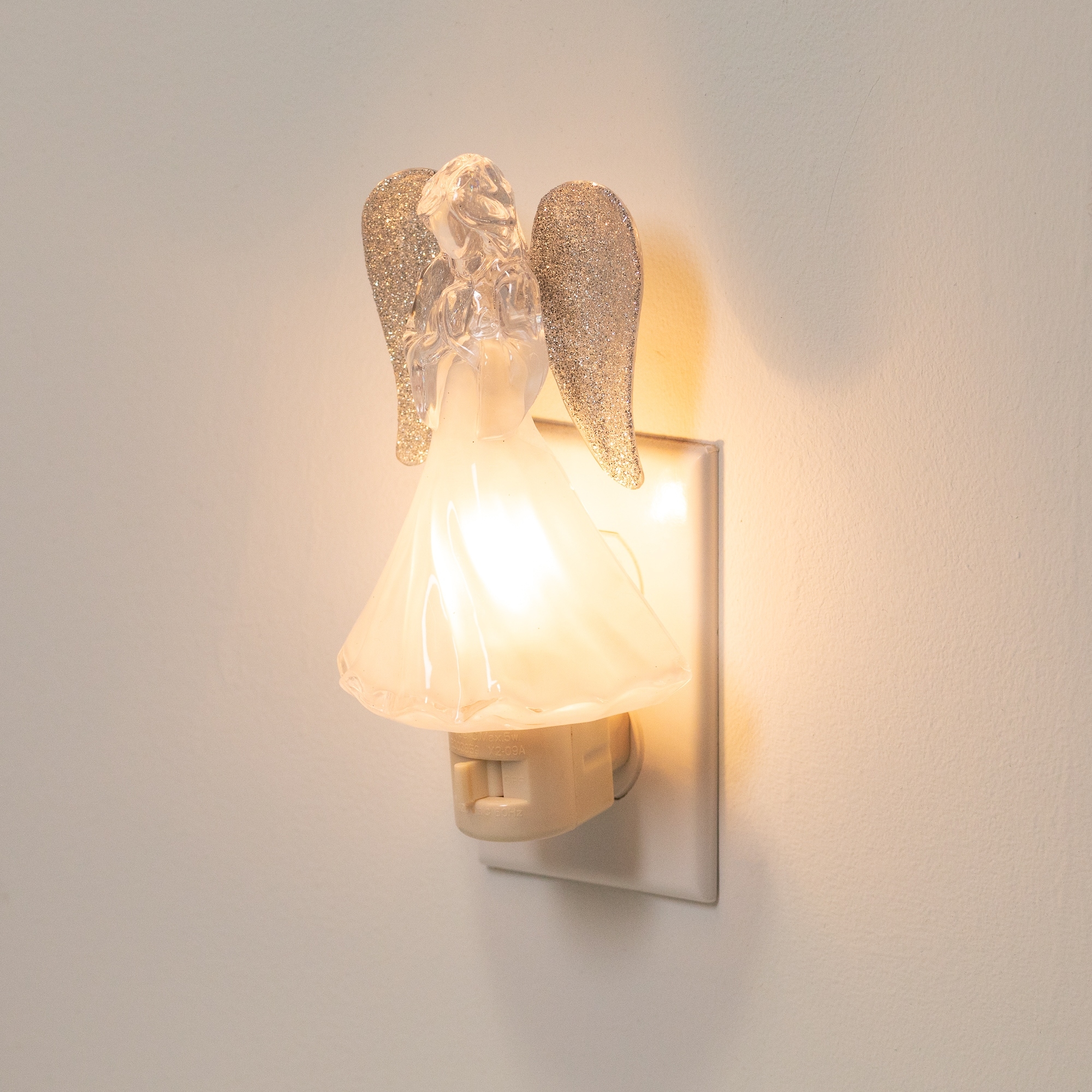 Frosted Angel with Glittered Silver Wings Christmas Night Light - 6.5
