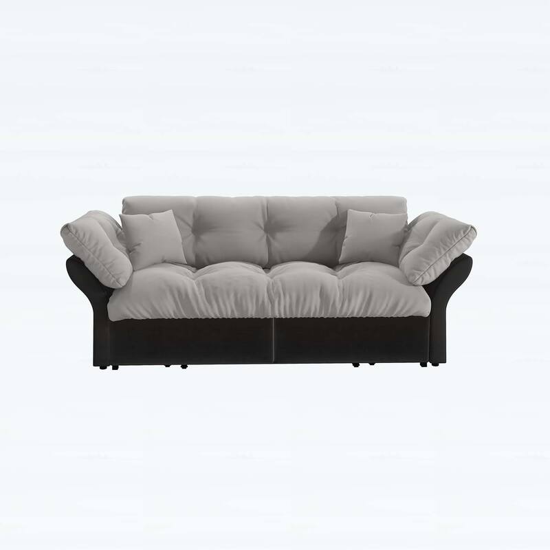 3-in-1 Convertible Tufted Loveseat with 2 Soft Pillows,Multi-Functional Sleeper