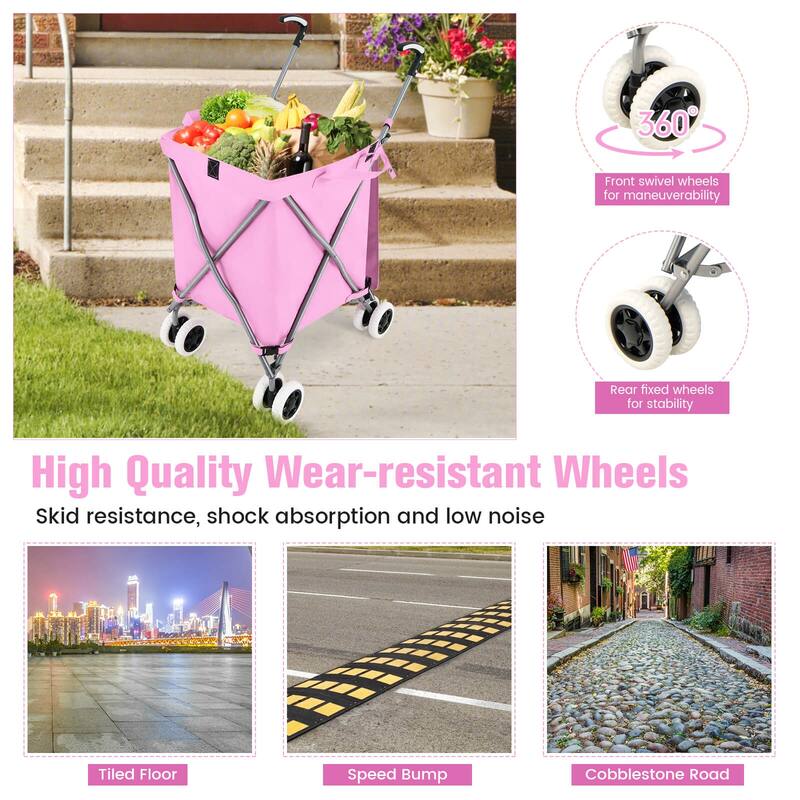 Costway Folding Shopping Cart Utility w/ Water-Resistant Removable