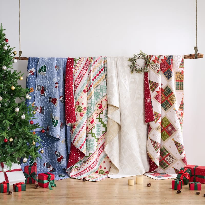 Festive Winter Holiday Reversible Quilted Throw Blankets