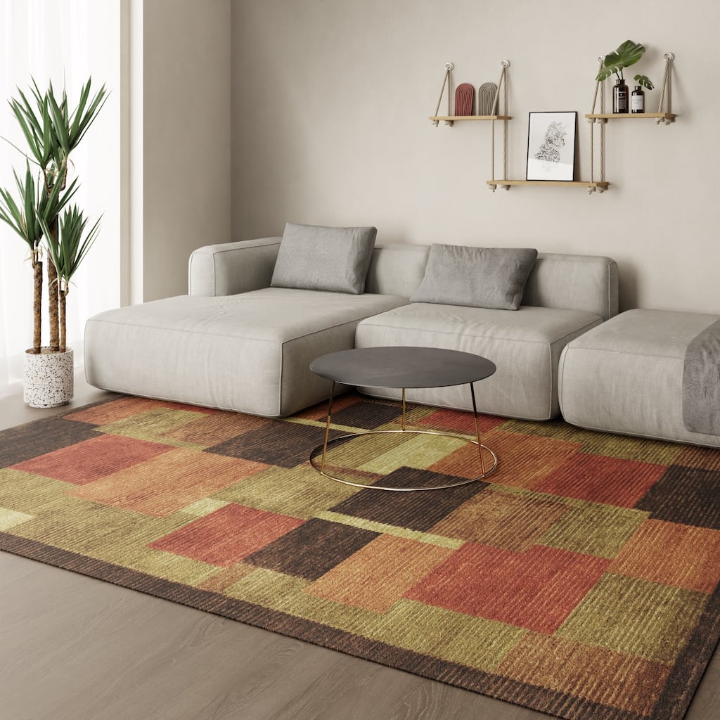 Keystone Hand Knot Color Block Rug, Brown/Rust, Area Rug