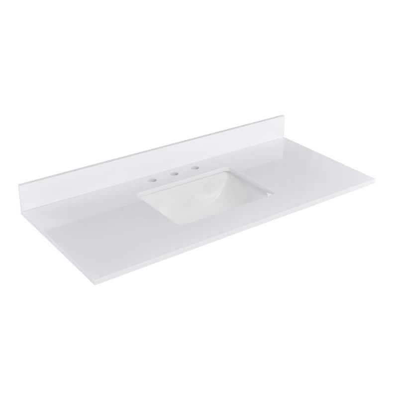 PROOX 48 inch Culture Marble Bath Solid White Vanity top with Rectangular Undermount Sink - 48 in. W x 22 in. D