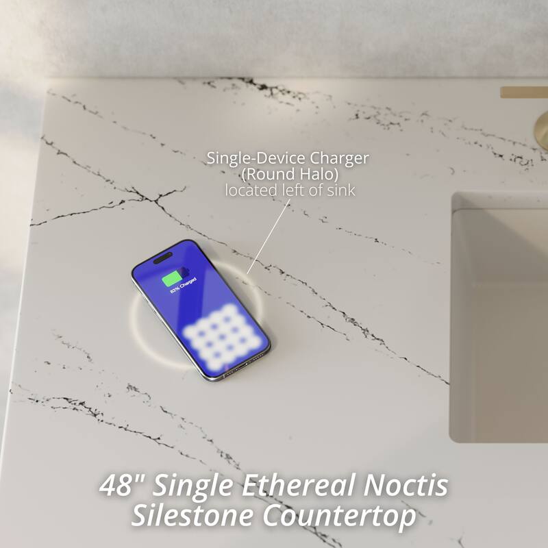 Marigot 48" Single Vanity, Sunwashed Oak w/FreePower Wireless Charger - Ethereal Noctis