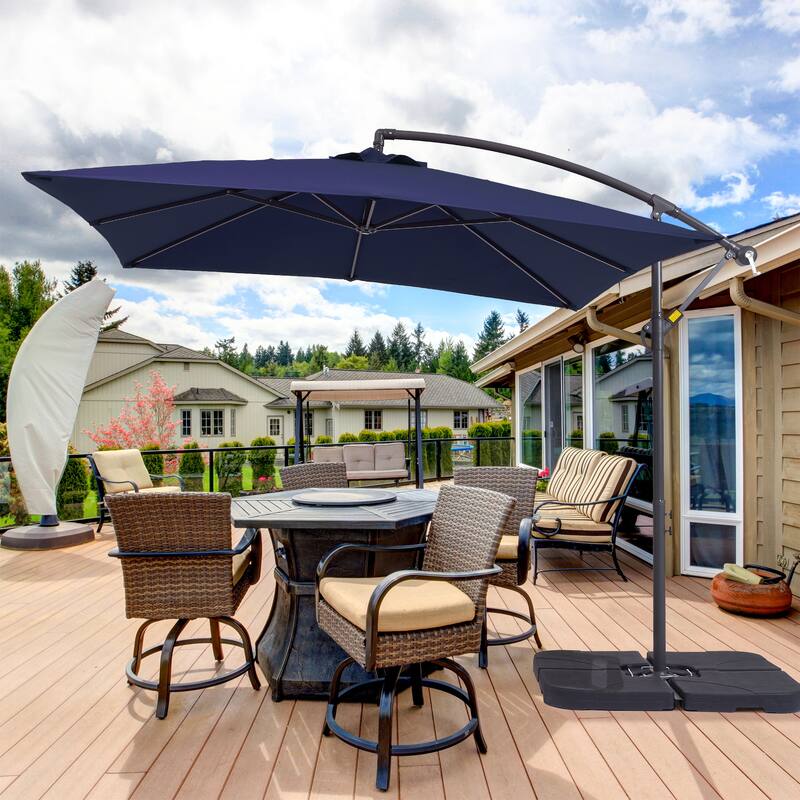 8.2 x 8.2 Ft Patio Offset Umbrella w/Steel Frame and Angle Adjustment - Navy Blue