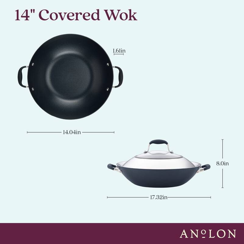 Advanced Home Nonstick Open Stock Cookware 14-Inch Covered Wok, Onyx