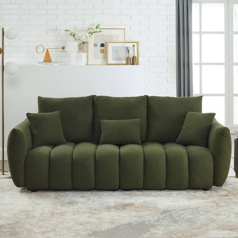 Oversized Upholstered Teddy Fabric Sofa with 3 Back Pillows and Cushions,Living Room Couch