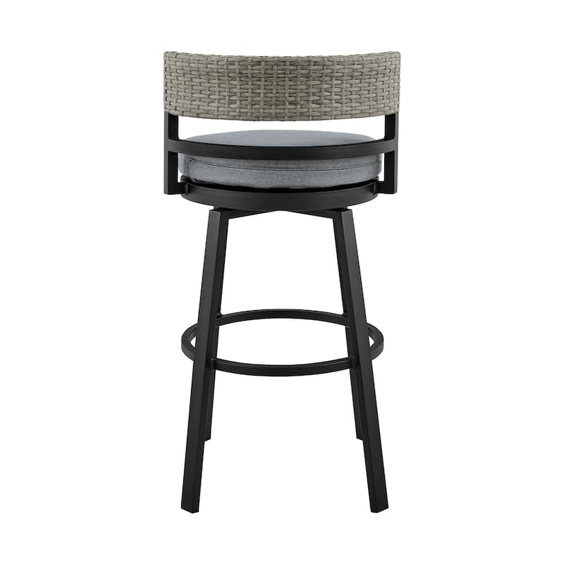 Encinitas Black Aluminum and Gray Wicker Outdoor Patio Bar or Counter Height Swivel Stool