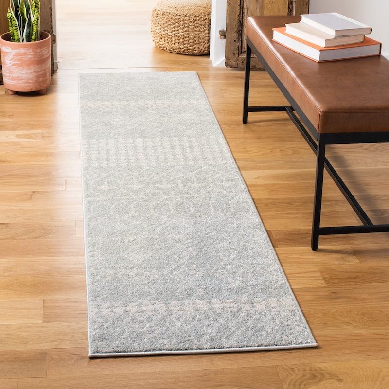 SAFAVIEH Tulum Ethelyn Rustic Moroccan Boho Tribal Rug - 2' x 5' - Light Grey/Ivory - Runner