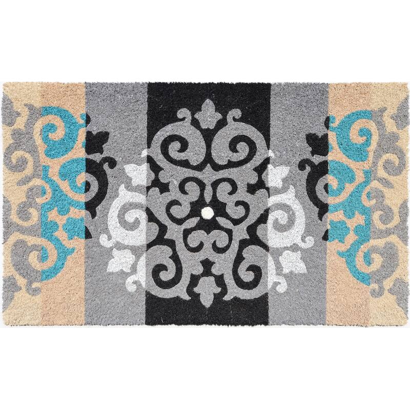 Damask fleur de lis Outdoor Coir Non Skid Doormat