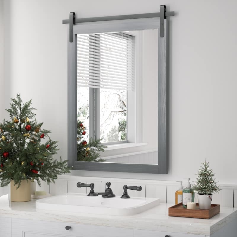 Modern Wall Mirrors, Rectangular Mirror with Wood Framed, Bathroom Mirror Barn Mirror Barn Door Mirror with Multi Size - 22W * 30H Inches - Grey