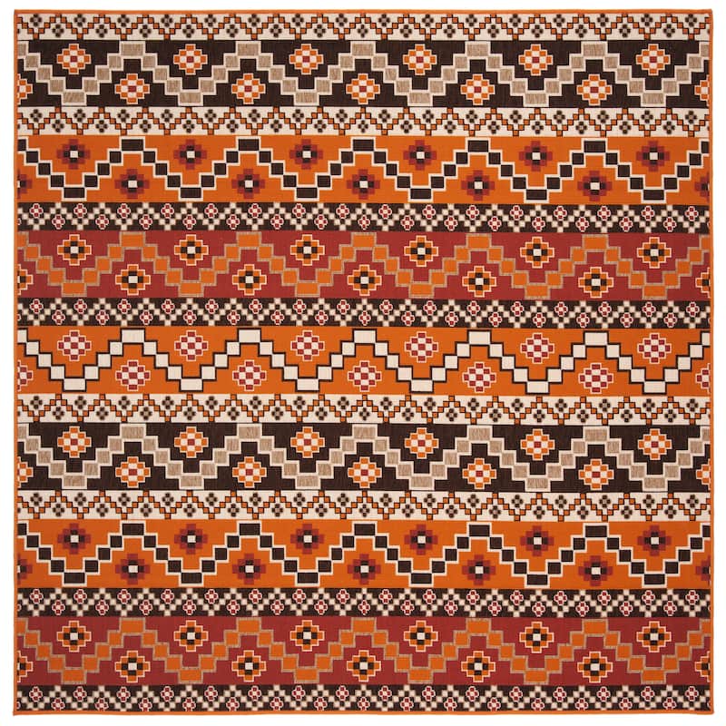 SAFAVIEH Veranda Dymph Indoor /Outdoor Waterproof Patio Backyard Rug - 6'7" Square - Rust/Red