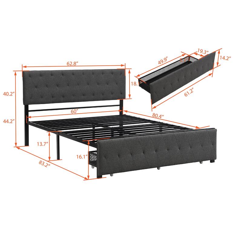 Storage Bed Metal Platform Bed with a Big Drawer