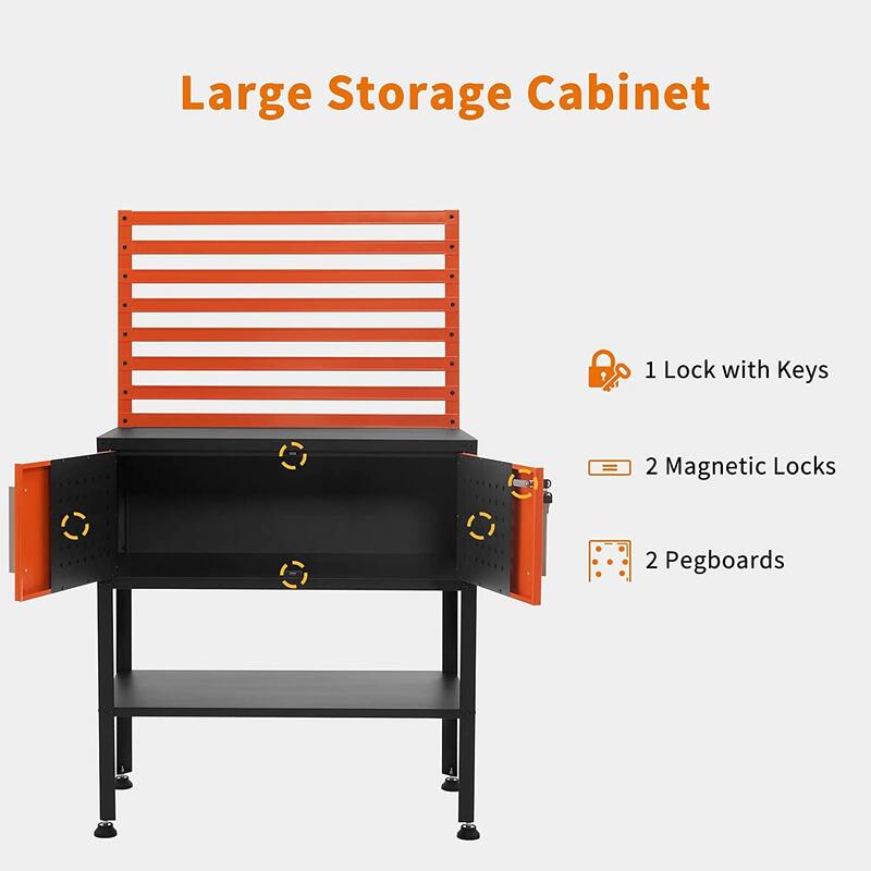 Mcombo Metal Workbench for Garage, Adjustable Worktable with Storage Cabinet for Home Office, Basements, Workstation Bench 81