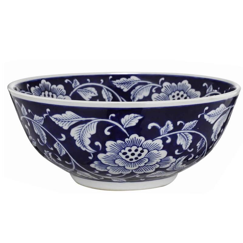 Set Of 2 Ceramic Bowls, Blue And White,