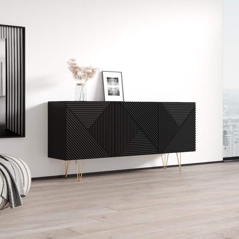 Meble Furniture Giza 3D 63" Sideboard with Matte Body and High Gloss Fronts with Metal Legs 63W x 14D x 29H