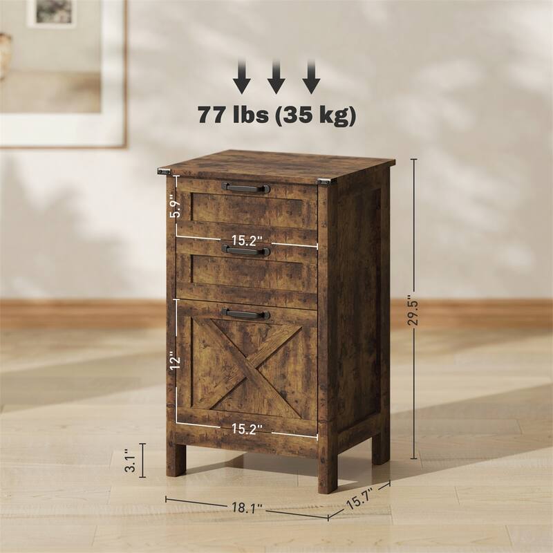 Rustic Brown Storage File Cabinet with 3 Drawers Printer Stand for Home or Office Use