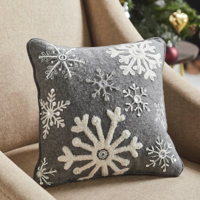 Snowflakes Grey Woolen Felt Pillow 12x12