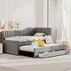 preview thumbnail 38 of 46, Daybed Captain Bed Upholstered Bed with Trundle and 3 Drawers, Elegance Stripe Design L-Shaped Upholstered Daybed Platform Bed