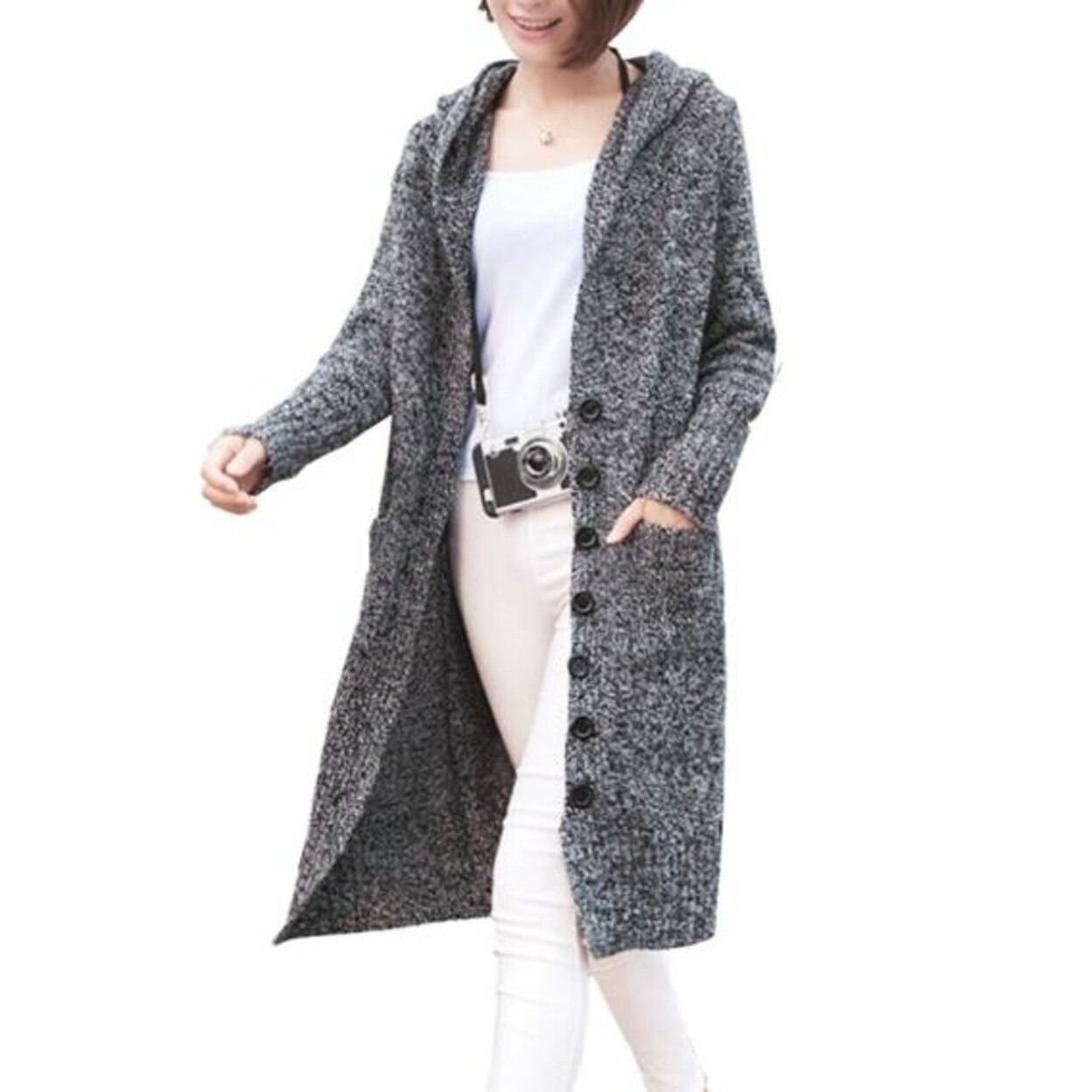 women's oversized open front hooded draped pockets cardigan coat