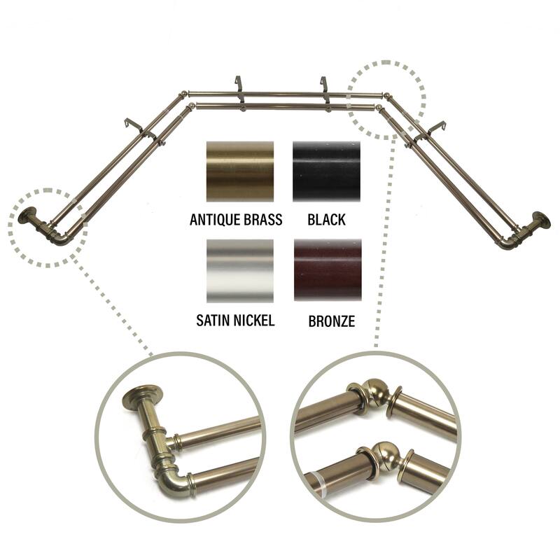 InStyleDesign 1 inch Pipe Double Bay Window Curtain Rod 23"-41", 41"-78"
