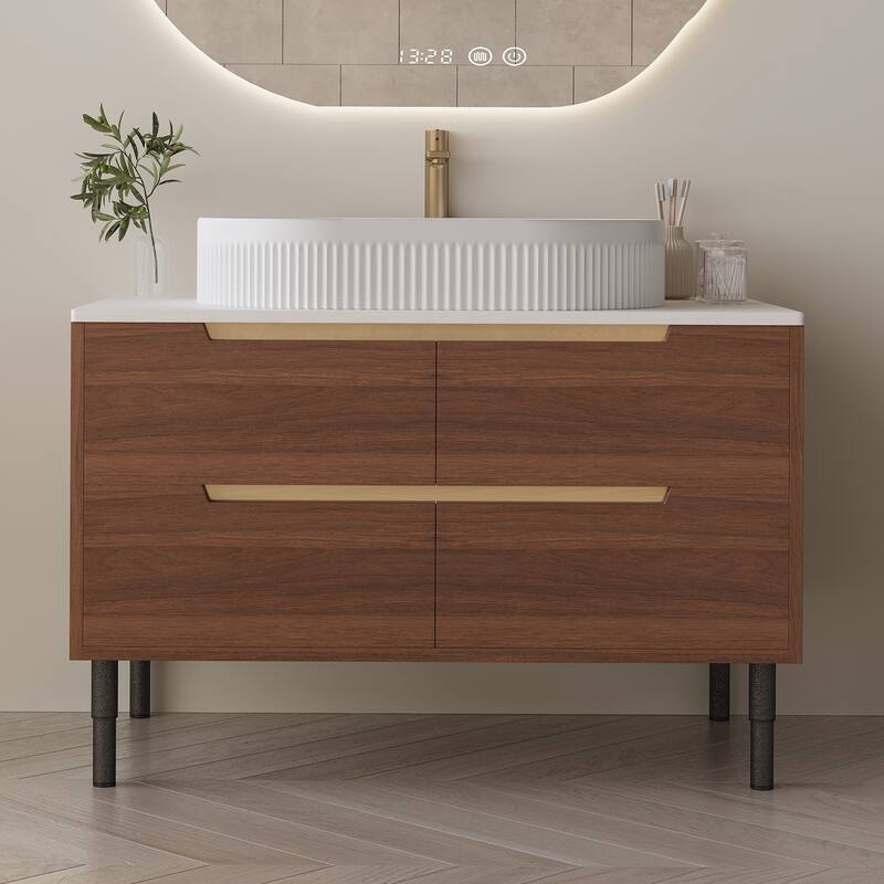 36 inch Bathroom Vanity, Freestanding or Wall Mounted with Ceramic Integrated Sink & Soft-Close Drawers