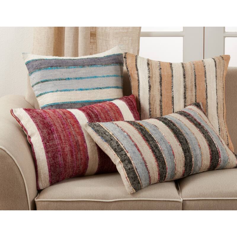 Throw Pillow With Striped Design - 16"x24" - Polyester - Blue