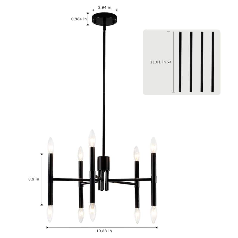10 - Light Modern candle Chandelier with Adjustable Height, Sleek Linear Design for Dining Room, Living Room