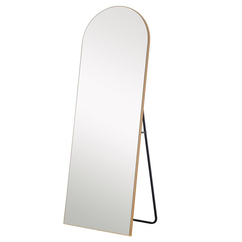 Narrow Gold Arched Wooden Mirror - Narrow Gold - 23.62" W x 1.18" D x 70.87" H