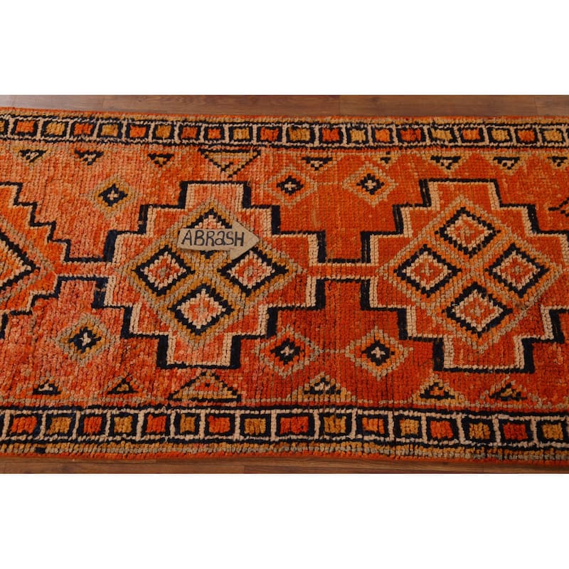 Orange / Geometric Oushak Vintage Runner Rug Handmade Wool Carpet - 2'8"x 11'4"