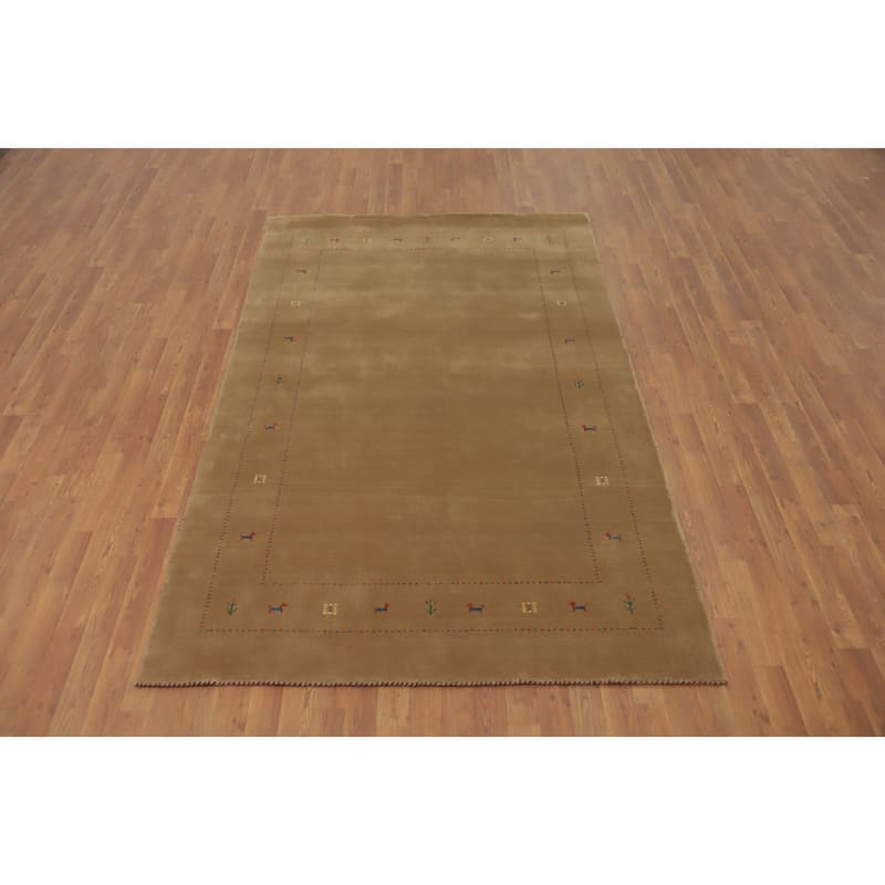 Hand Knotted Oriental 100% Wool Carpet Tribal Animal Pictorial Brown Gabbeh Area Rug - 8' 2'' X 5' 0''