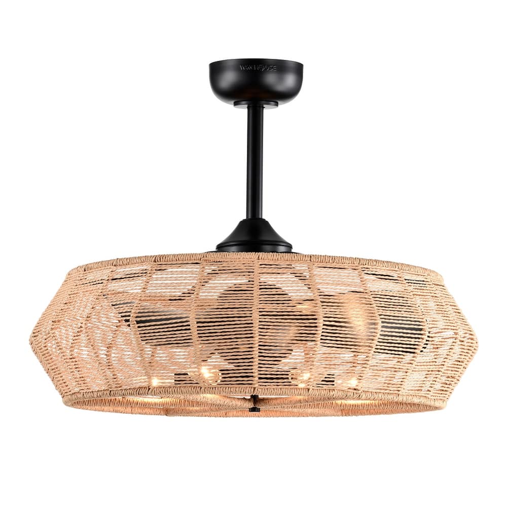 Akasha 28 Inch Rattan Rope Fandelier 6 Light with Remote (Color Optional)