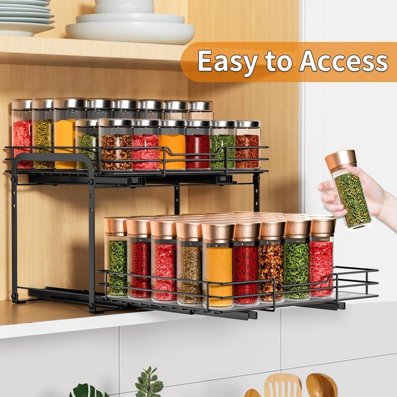 Pull out Spice Organization,2 Tier Slide out Spice Rack for Inside Cabinets & Pantry,Heavy Duty Height Adjustable Metal Racks