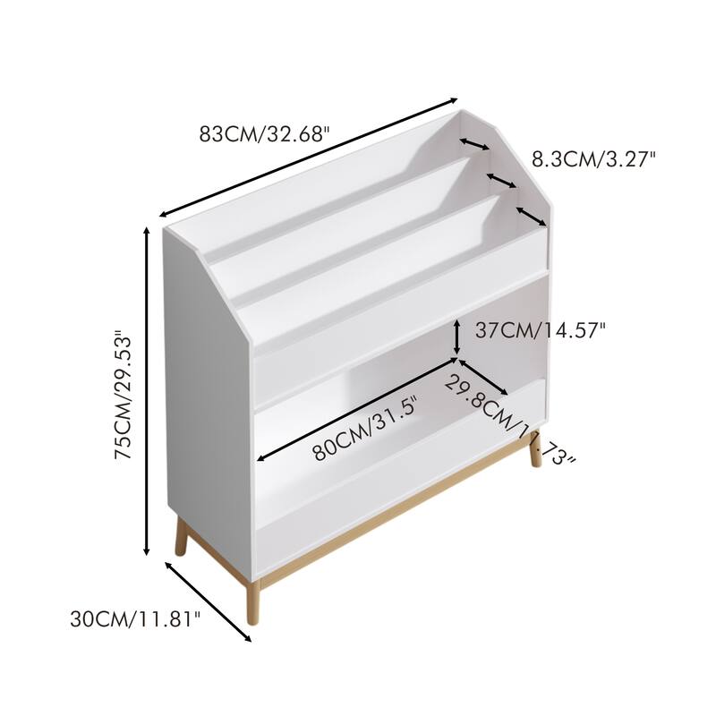 Anmytek White Toddler Book Display Shelf with Storage, Wooden Kids Bookcase Organizer for Bedroom or Playroom