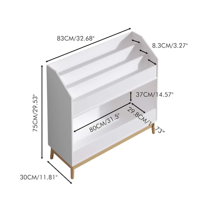 Toddler Book Display Shelf with Storage, Wooden Kids Bookcase Organizer for Bedroom or Playroom, White