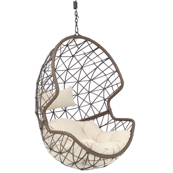 slide 2 of 11, Danielle Hanging Basket Egg Chair Swing - Resin Wicker -Beige Cushions