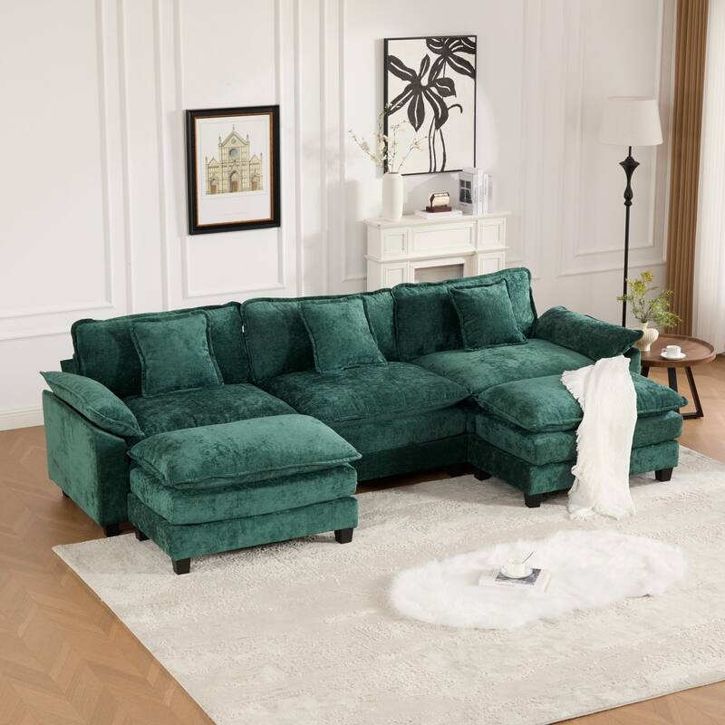 Roomfitters 3-Seater Cloud Sofa, Modern Chenille Upholstered Sectional Couch with Wide Armrests and Deep Cushions