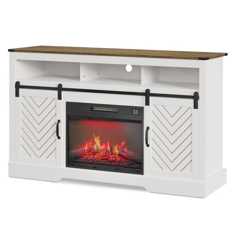 Farmhouse Media Console TV Stand with Fireplace for TVs Up To 70"