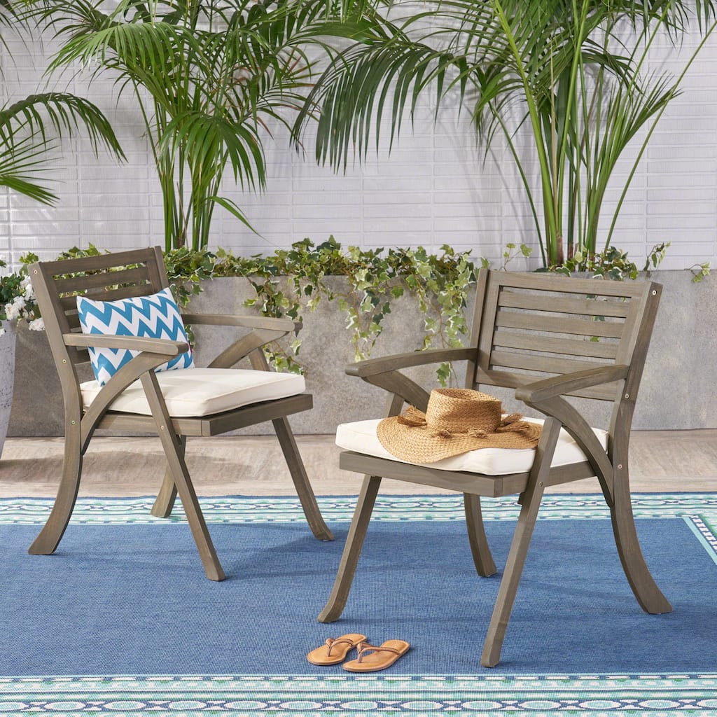 Outdoor Acacia Wood Dining Chair, Acacia Wood Arm Chairs with Water-Resistant Cushions for Patio, Garden, Backyard