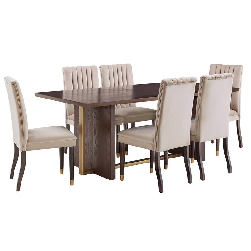 Andrea Espresso and Velvet 7-Piece Dining Set by iNSPIRE Q Modern