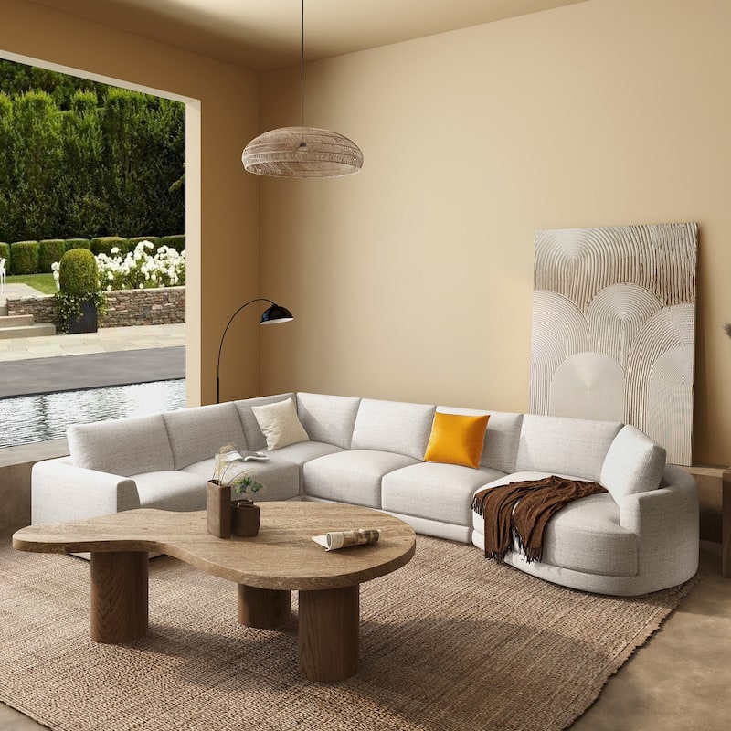 Laguna 165.5" L-Shape Modular Sectional Sofa with Chaise Lounge - Wheat Cream Beige Polyester Tweed - Right Facing