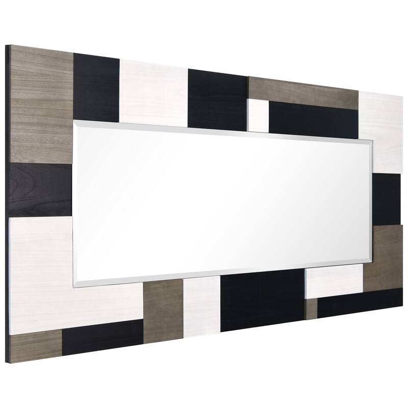 Geometric Blocks Hand Made Solid Paulownia Wood Beveled Leaner Mirror