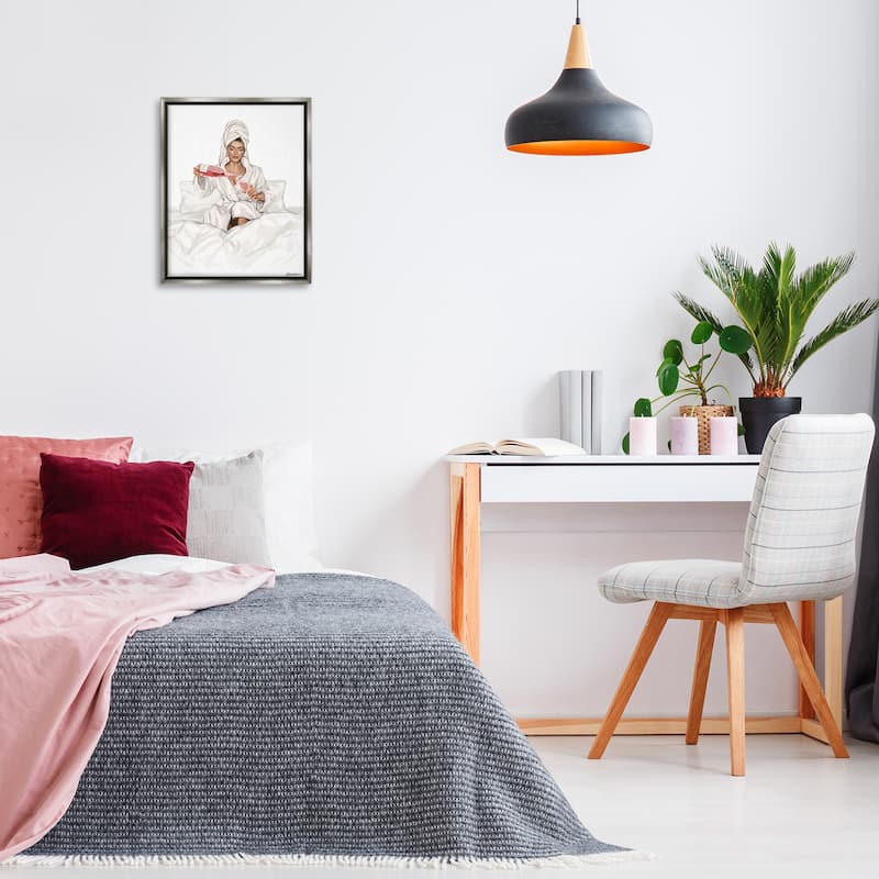 Stupell Pouring Rosé Wine in Bed Framed Floater Canvas Wall Art Design By Ziwei Li