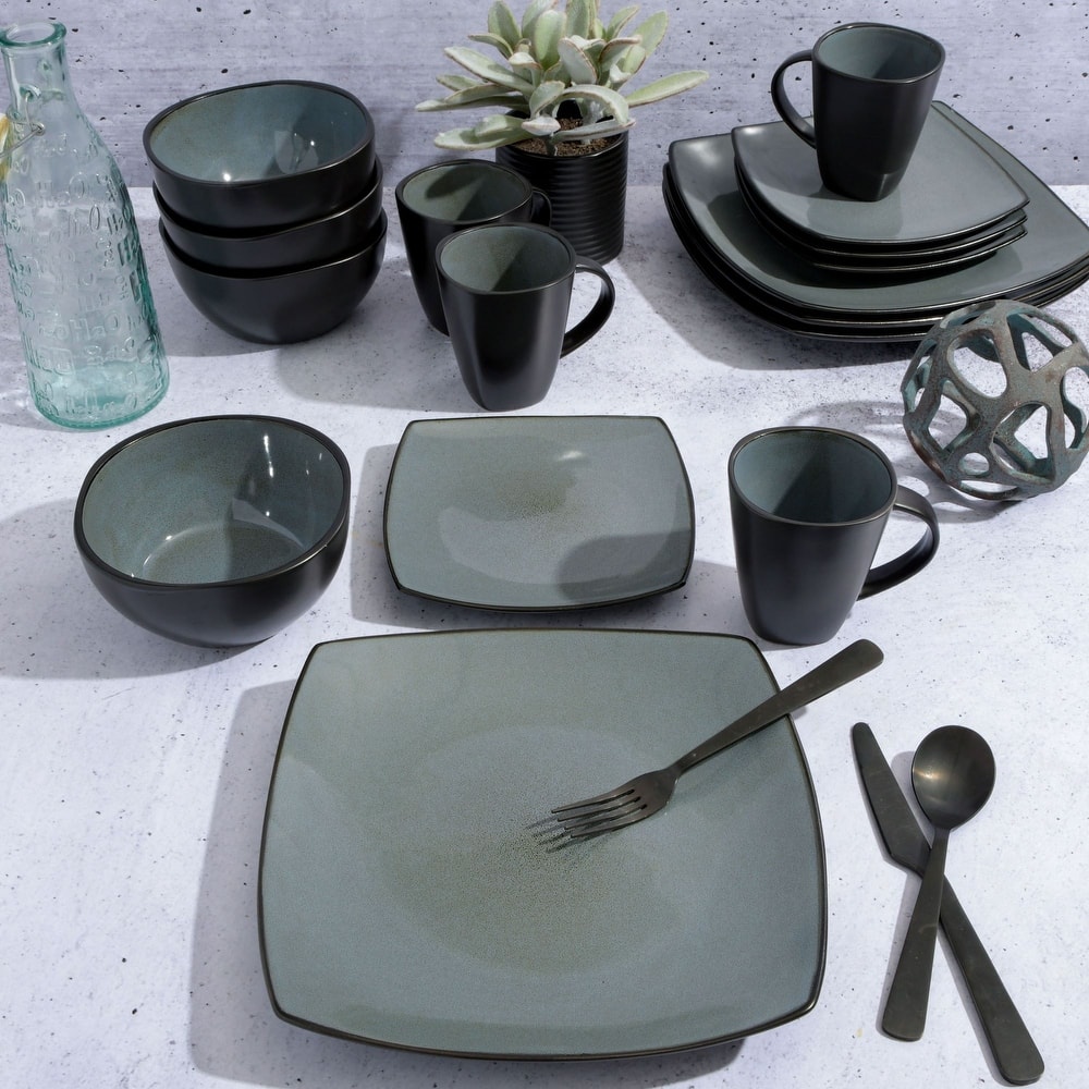 Gibson Soho Lounge Square 16-Piece Reactive Glaze Stoneware Dinnerware Set