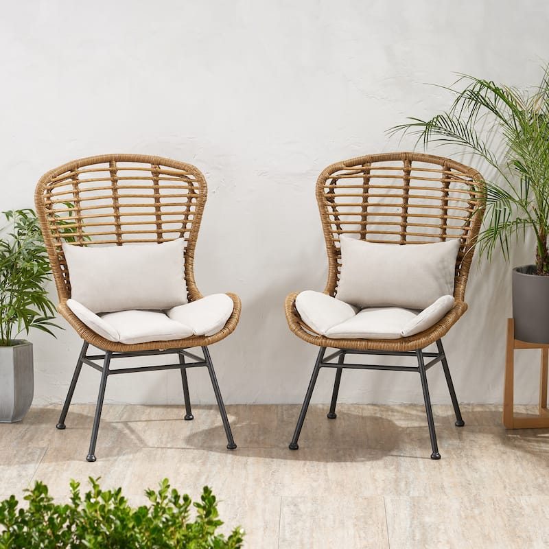 Rattan Outdoor Accent Chair with Cushions for Patio, Balcony